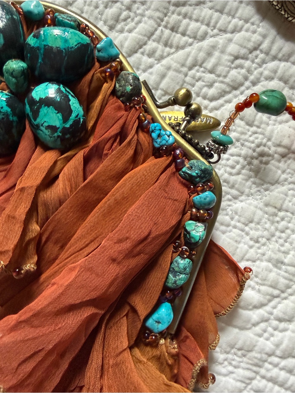 Mary Frances Multicolor Ruffled Crossbody with Turquoise Bead Accents - Picture 9 of 11